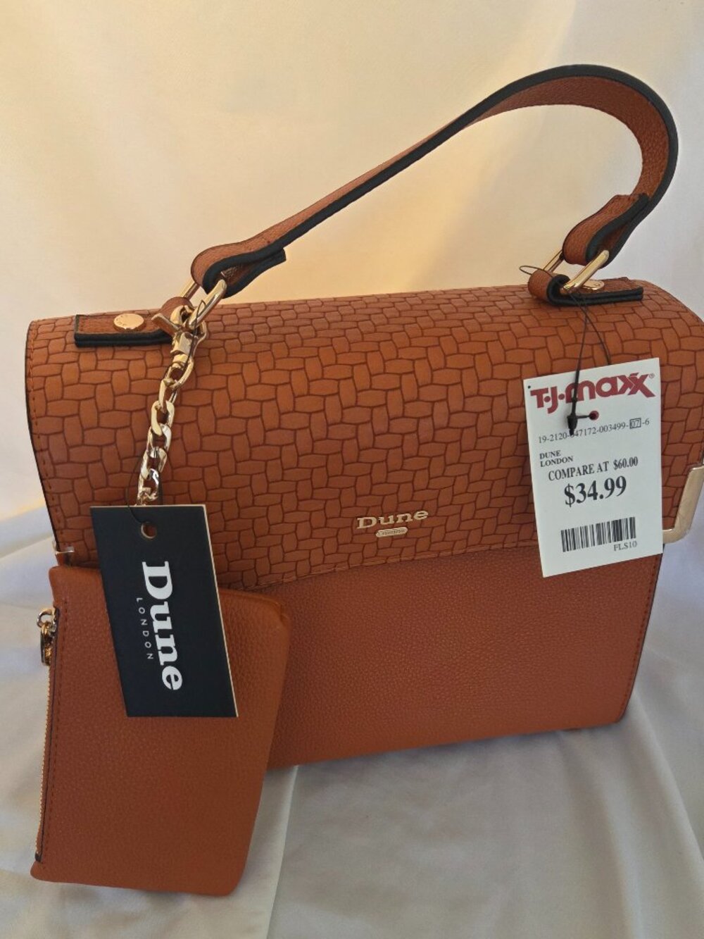 Dune London Rusty Orange Basketweave Handbag + Coin Purse | Gold Hardware